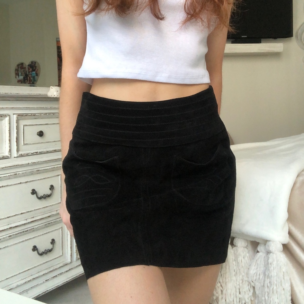 NWT Free People Black Suede Mini Skirt